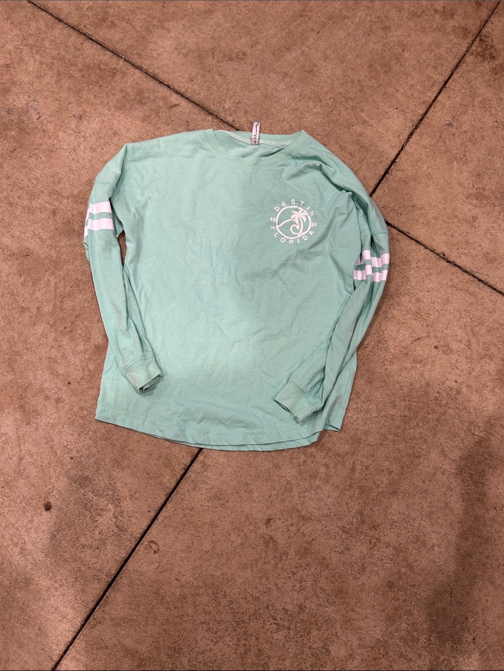 Long Sleeve Kids Tee - Mint with White Stripes